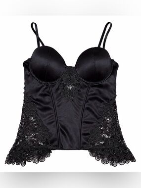 Seven ’Til Midnight Black Satin Lace Bustier Corset Top Sexy Goth Romantic 1X/2X